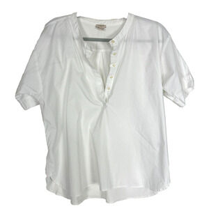 J. Crew Womens XL White Short Sleeve Henley T Shirt Slub Cotton Casual Top